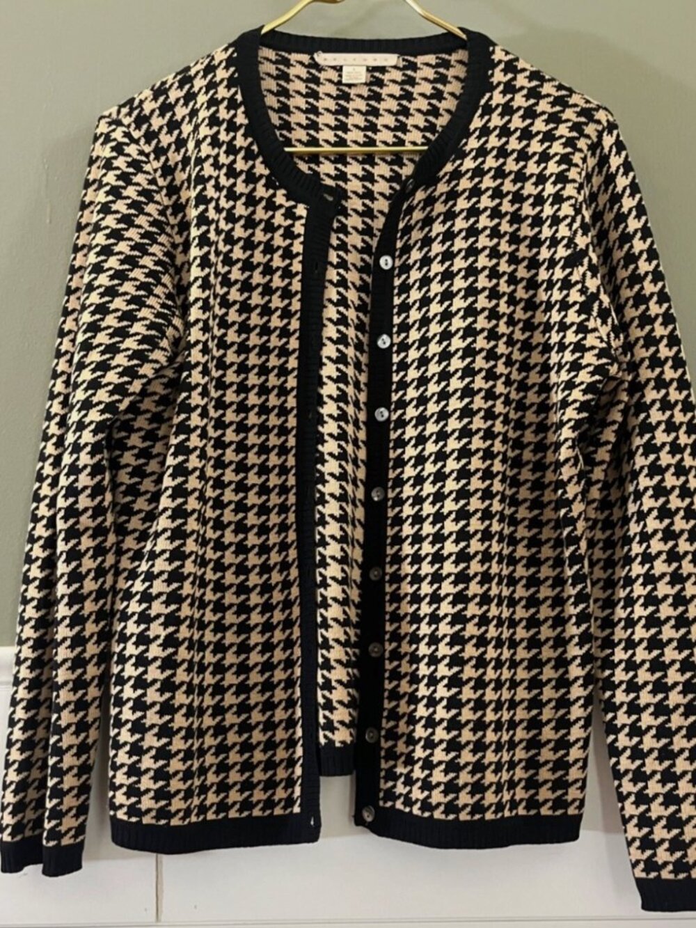 Belford Saks 100% Silk Cardigan Sweater Large Blair Waldorf Luxury Houndstooth